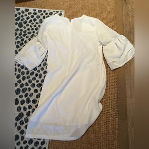 White vneck puff sleeve mini dress